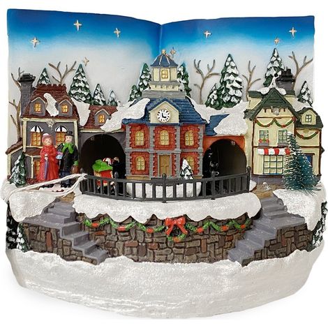 Livre village de Noël avec mini lumières colorées – Mélodie de Noël et mouvements – Décoration lumineuse 18x24cm – Mediawave Store (1/4)