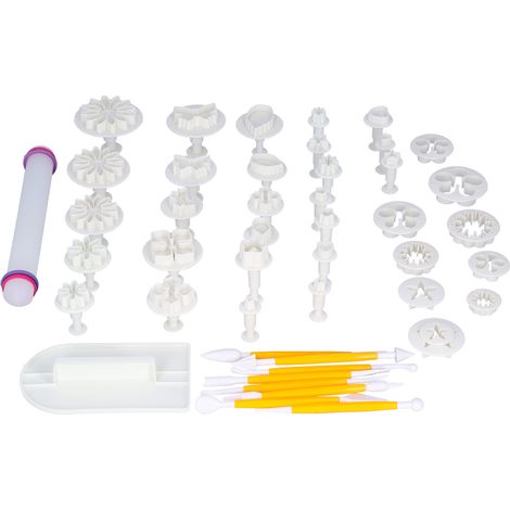 Lot de 46 Pièces Moules à Gâteau Fondant et Emporte-Pièce Biscuits Cookies en Plastique Alimentaire - Outil Pâtisserie Kit Décoration (1/5)