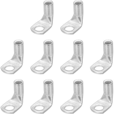 5AWG - 1/4" Bornes De Câble En Cuivre, Embouts De Câble De Batterie À 90 Degrés, Bornes À Œillet, Connecteurs, Rondelles En Cuivre Nu Pour Équipement Électrique (Argent, 10Pcs) (1/5)