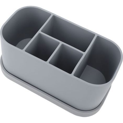 Support en silicone pour brosse à dents et dentifrice Multipurpose, 5 Slots Drainage Holes Bathroom Countertop Organizer for Cosmetics Product Grey (SKU produit : 92303625 SKU Offre : S143559) (1/4)