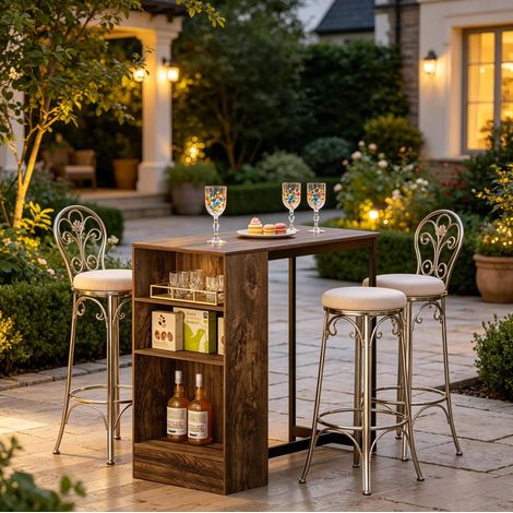 Table bar 91x49x91 cm en bois noir, gain de place moderne pour cuisine, FloraGrace (1/5)