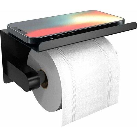 Porte Papier Toilette Adhésif Avec Support Téléphone Etagère Mural Antirouille Distributeur Rouleau (1/4)