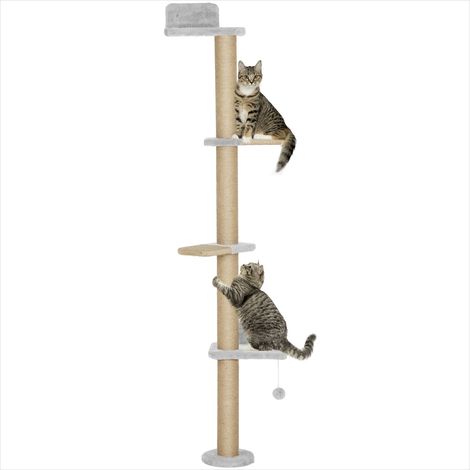 Arbre à chat mural avec plateformes et griffoir 180 cm gris clair (1/5)