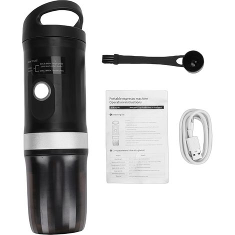 Machine à café portable 3 en 1, chauffe rapide, 20 bars, batterie rechargeable 9600 mAh, idéale pour le camping, les voyages et le bureau (noire). (1/5)