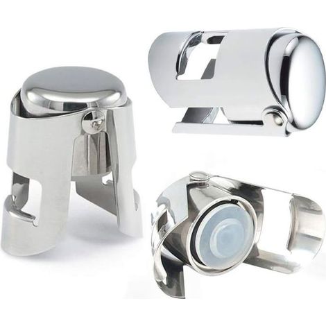 Set di 3 tappi per champagne/vino in acciaio inossidabile con eccellente tenuta - argento (1/5)