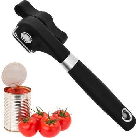 Ouvre-boîte manuel, ouvre-boîte manuel avec lame latérale, ouvre-boîte de voyage portable, lame dissimulée en acier inoxydable et poignée en caoutchouc. (1/5)