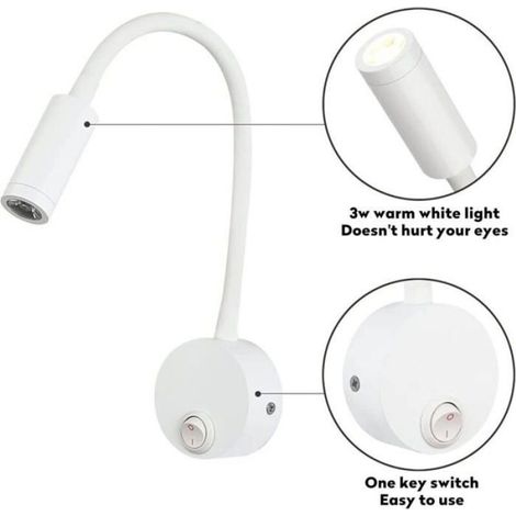 Lampe Lecture Murale - LED Aluminium Argenté - Lumière Chaude 3000 K - Pour Bureau Chevet Chambre - Lot de 2 (1/4)