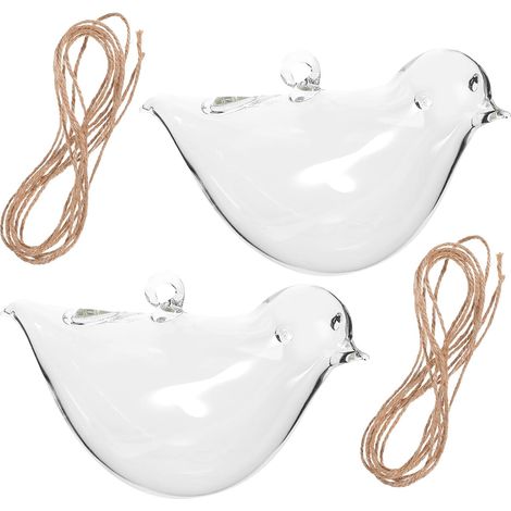 Lot de 2 vases suspendus en verre forme d'oiseau, pour le jardinage intérieur et extérieur (1/5)