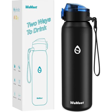 WEMEET 1000ml Trinkflasche Edelstahl abnehmbarer Strohhalm BPA-frei Outdoor (1/5)