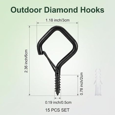 Rhombus Shaped Outdoor Screw Hooks with Safety Buckle, Stainless Steel Wall Hooks for Hanging Fairy Lights, Bird Feeders, Plants, Ceiling and Wood (1/4)