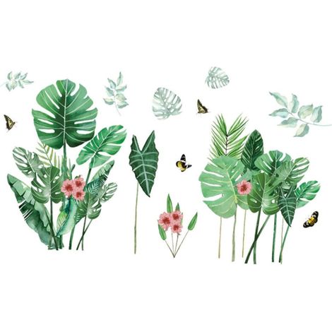 Sticker Mural Feuille de Bananier en Pvc Amovible, Autocollant Décoratif Plante Verte, Décoration Murale Chambre Salon, Usage Intérieur (1/5)