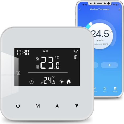 Thermostat WiFi pour chaudières gaz et fioul,Thermostat Mural à 2 Fils,Programmation Quotidienne,Alimentation par Pile ou USB,Compatible avec APP (1/5)