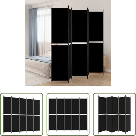 Raumteiler - 5-tlg. Paravent Schwarz 250x220 cm Stoff (1/5)