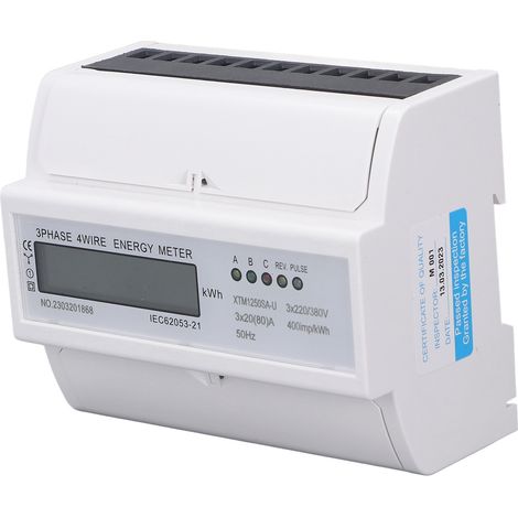 Compteur électrique triphasé 4 fils 7P affichage LCD numérique rail DIN moniteur de puissance (1/5)