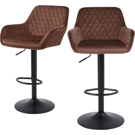 Barhocker 2er Set, höhenverstellbar, drehbar, Samt, braun (1/5)