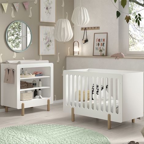 Lit bébé 60x120 et table à langer Vipack Smile Blanc (1/4)