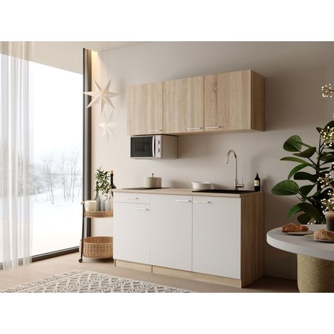 Küche Küchenzeile Singleküche Eiche Weiß Ingrid 150 cm ohne Kühlschrank Respekta
