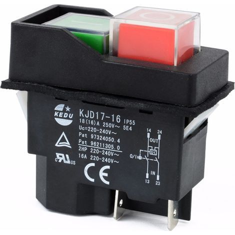 Double interrupteur rouge/vert 16a/230vac (sans broche de relais) Kjd17-21413-112