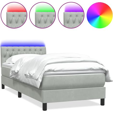 Maison Exclusive - Sommier à lattes de lit et matelas et LED gris clair 90x210 cm velours (1/5)