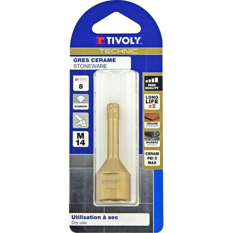 Tivoly • Ø8 Foret Diamant à sec   Attachement M14 pourn meuleuse / TECHNIC  (1/2)