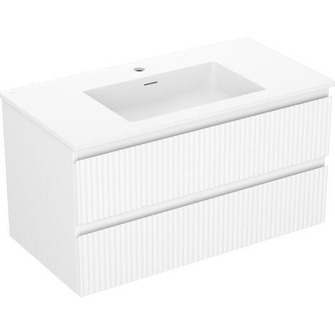 Mexen Rivel armario de ba帽o de 90 cm con lavabo Otis, 2 cajones, acanalado, blanco mate - 91A20-09047-2-BFF01-W18M01 (1/5)