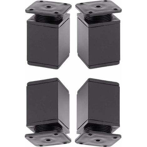 4x Pied de meuble carré 40 x 40mm ajustable ±15 mm en plastique à visser Meuble Tv Canapé Buffet Armoire Table Lit Bureau, hauteur 60mm finition noir mat (1/2)