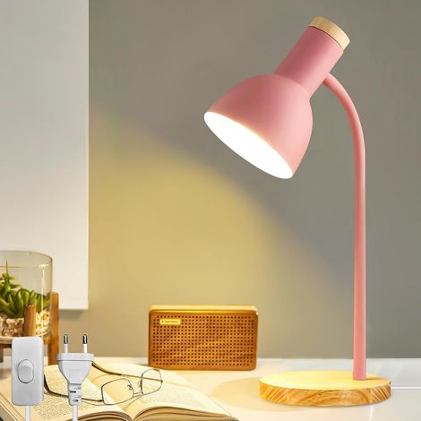 Lampe de bureau enfant, lampe de lecture LED avec douille E27, bras flexible et réglable, bureau en bois, chevet idéale pour lire, étudier, chambre ou salon (Rose) (1/5)