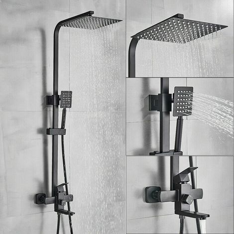 Colonne de Douche Noir avec Mitigeur de Baignoire , Ensemble de Douche Réglable en Hauteur pour Salle de Bain, Mitigeur Mécanique avec Tête de Douche et Douche à Main (1/5)