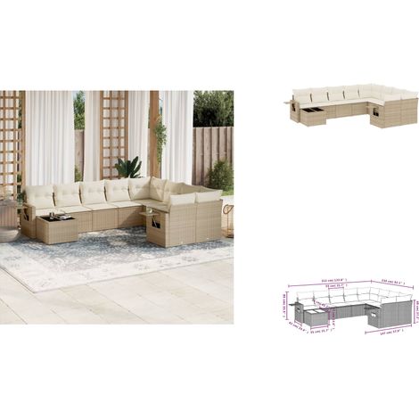Salon de jardin avec coussins 10 pcs beige résine tressée - Ensemble Salon De Jardin - Meuble Extérieur - Résine Tressée - Rotin Synthétique - Mobilier De Jardin (1/3)