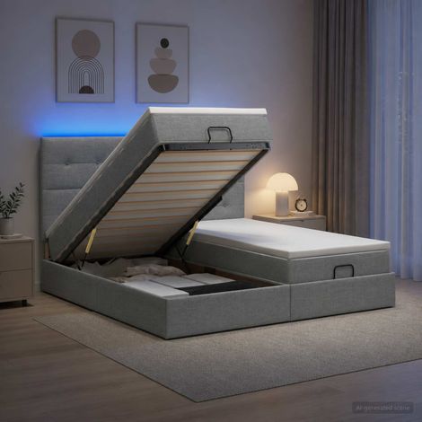 Cama tipo otomana con colchón y LED Gris Claro 180 x 200 cm (1/5)