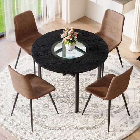 Conjunto de mesa redonda y 4 sillas 100x100x76 cm, MDF negro, almacenaje, comedor FloraGrace (1/5)