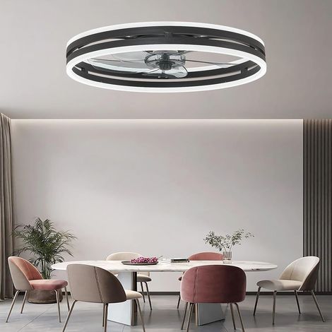 Ventilateur de plafond pivotant avec lumière et télécommande, ventilateur de plafond encastré de 50 cm (20 po), ventilateurs de plafond modernes avec éclairage pour chambre à coucher (noir) (1/5)