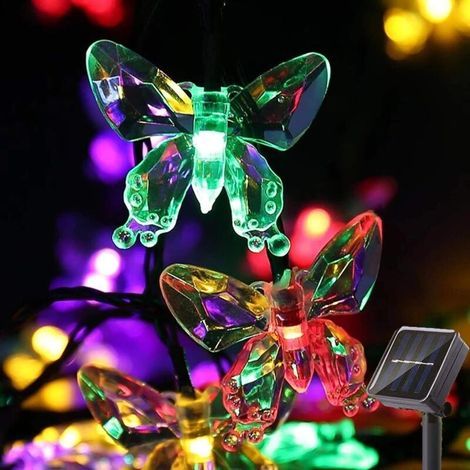 Guirlande lumineuse solaire d'extérieur à LED avec 8 modes d'éclairage pour jardin, terrasse et fête (Papillon Multicolore, 5 m/20 lumières) (1/5)
