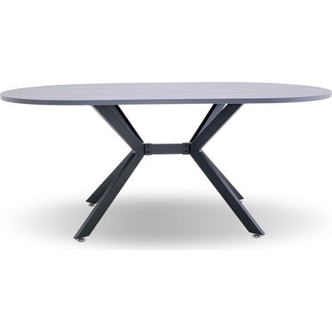 Marui - Tavolo da pranzo ovale in legno e metallo con piede centrale Ashi 180x100 cm - grigio effetto legno