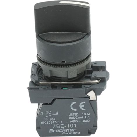 Selettore a 3 posizioni con ritorno, nero, 1NO+1NC, 24V/10A, TB5 Breckner Germany (1/5)