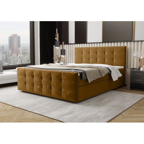 Lit Boxspring - Moutarde - 180x200 Cm - Lit Double - Confort De Sommeil - Matelas À Ressorts Bonnell (1/5)