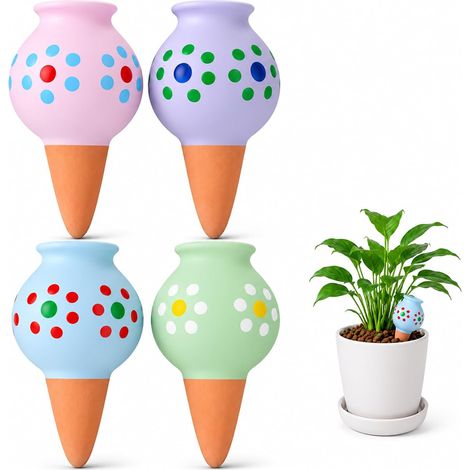 Oyas Terracotta Plant, Set of 4 Ollas Automatic and Ecological Watering for Indoor and Outdoor Plants, Clay Cone, Oyas a Bury Terracotta (1/5)