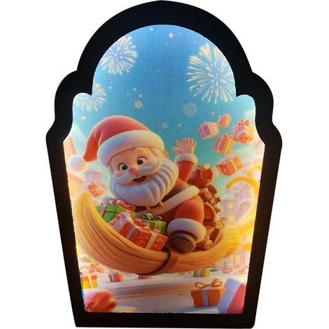 Miroir Hologramme Design Père Noël Miroir Festif Nouveauté À LED - Décor Moderne Ornement pour Noël Porte Fenêtre Bureau Salle de Bain Chambre Fête (1/5)