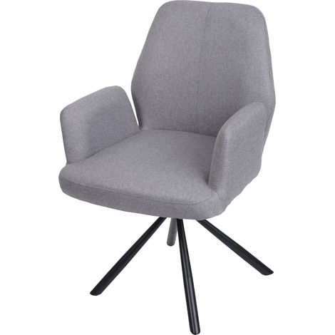 Esszimmerstuhl HHG-938, Küchenstuhl Lehnstuhl Stuhl, drehbar Auto-Position Stoff/Textil Stahl hellgrau