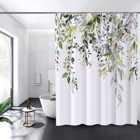 Floraler Duschvorhang, wasserdicht, maschinenwaschbar, schnelltrocknender Polysiloxan-Duschvorhang, 180x180cm, (grün) für Bad oder To (1/5)