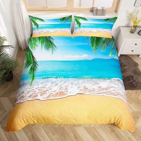 La mer Parure de Lit 140x200cm La Plage Sets de Housse de Couette Littoral Nautical Housse de Couette Étoile de mer Seashell Conch Palm Leaf Parure Housse de Couette 2 pièces - 140 x 200 cm (1/5)