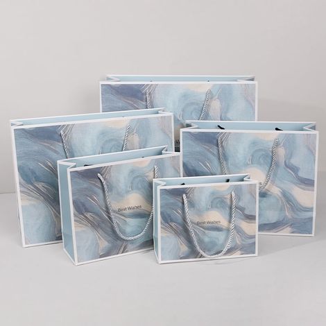 Sac Cadeau - Papier Écologique - Bleu Tourbillon Abstrait - 3 Tailles (Petit Moyen Grand) - Lot de 10 Pièces (1/5)