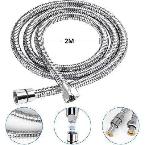 Tuyau de douche extensible universel de 2 m, pommeau de douche en acier inoxydable, antidéflagrant, anti-torsion et anti-corrosion, cryptage à double boucle (1/3)