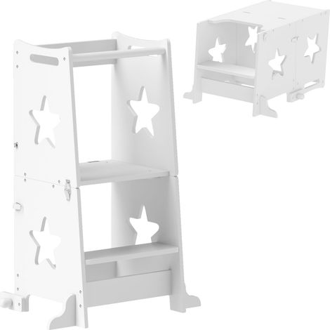 Torre Montessoriana Scala Convertibile in Tavolo con Sedia 60x44,5x86 cm in Legno Bianco (1/5)