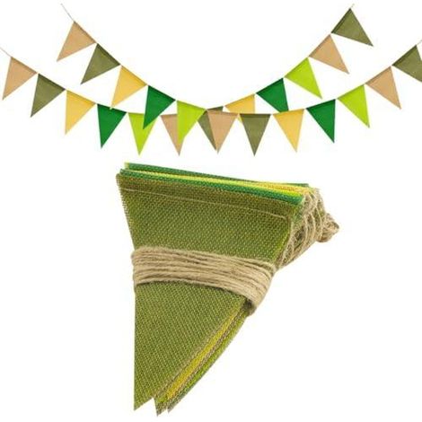 Guirlande Fanions Extérieur 24m, 36 Fanions Jute, Vert Sauge, Mariage, Fête, Anniversaire, Rustique (1/5)