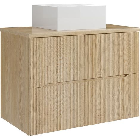Mobile bagno sospeso scanalato con lavabo da appoggio quadrato Naturale chiaro 80 cm - ORISO