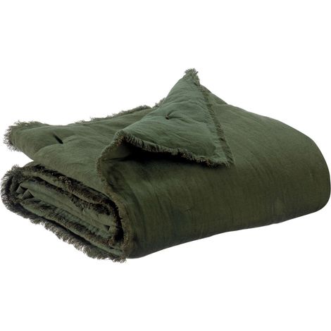 VIVARAISE - Plaid uni Vivaraise Laly en coton - Olive (135 x 200 cm) (1/2)