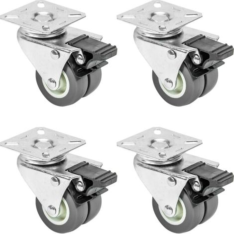 Ulisem6720 4er Set Doppelrollen für schwere Lasten mit Bremse Polyurethan 50 mm bis 400 kg Grau (1/4)