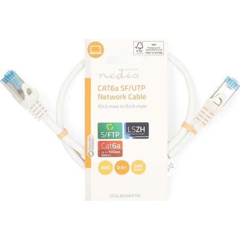 Nedis CAT6a-Netzwerkkabel / S/FTP / RJ45 Stecker / RJ45 Stecker / 0.50 m / Snagless / Rund / LSZH / Weiss / Label