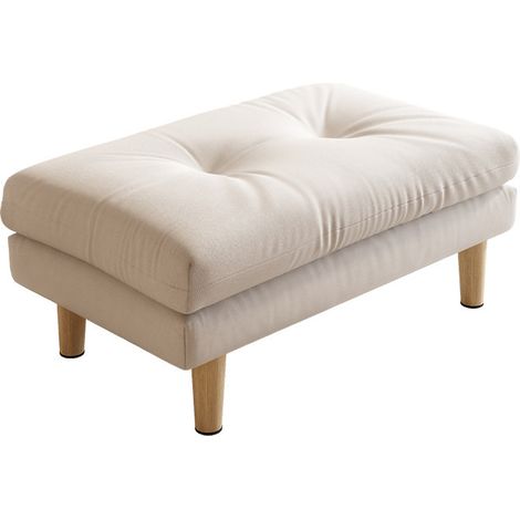 Petit Pouf, Chaise avec Siège Rembourré en Éponge, Repose-Pieds, Tabouret Bas en Bois pour Chambre à Coucher, Salon, Entrée, 45×33×28CM,Blanc (1/3)